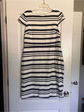 J. Crew Navy and White Striped Midi Dress